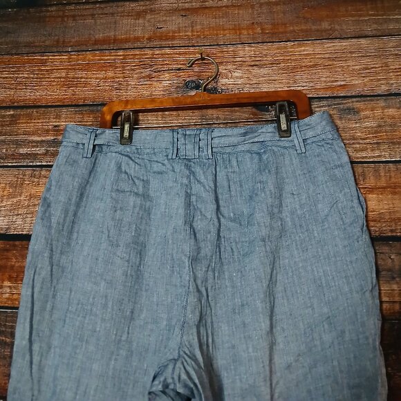 Coldwater Creek Capri Pants Size 16 Belted Wide Leg Linen Blend Steel Blue - Picture 5 of 9